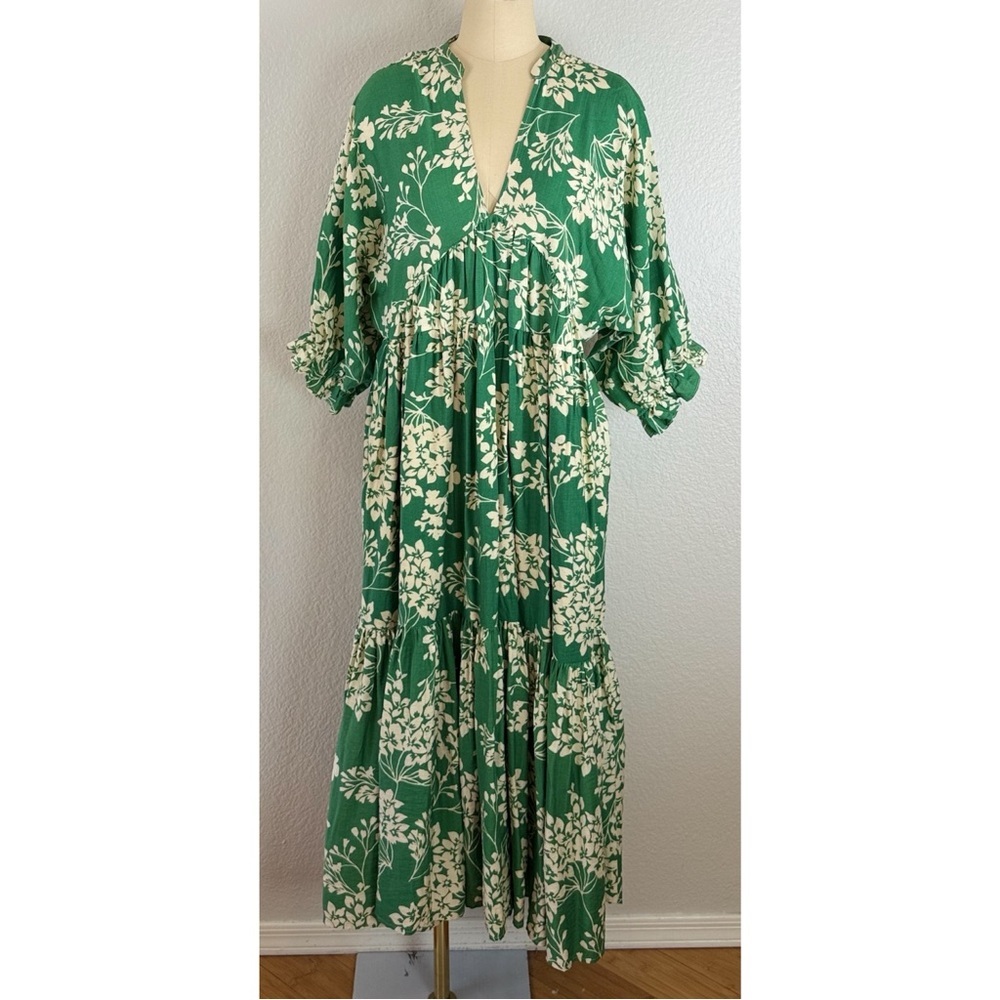 Dress Day Green Floral Maxi Dress with Cream Botanical Print Large - Picture 5 of 10